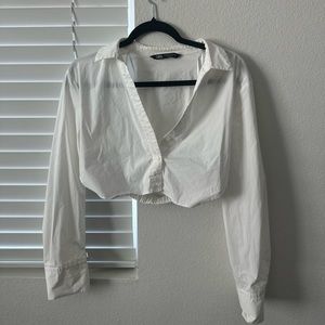 ZARA WHITE CROP BUTTON DOWN TOP
